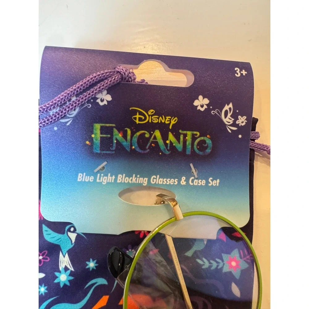Disney Encanto Mirabel Blue Light Blocking Glasses & Case Set Green Gold Round